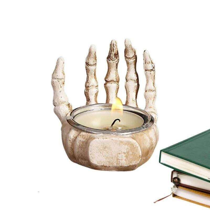 Candlestick Ornaments Resin Skull Halloween Desktop Porch Decoration Gifts Candle Holders Decor for Table H260310