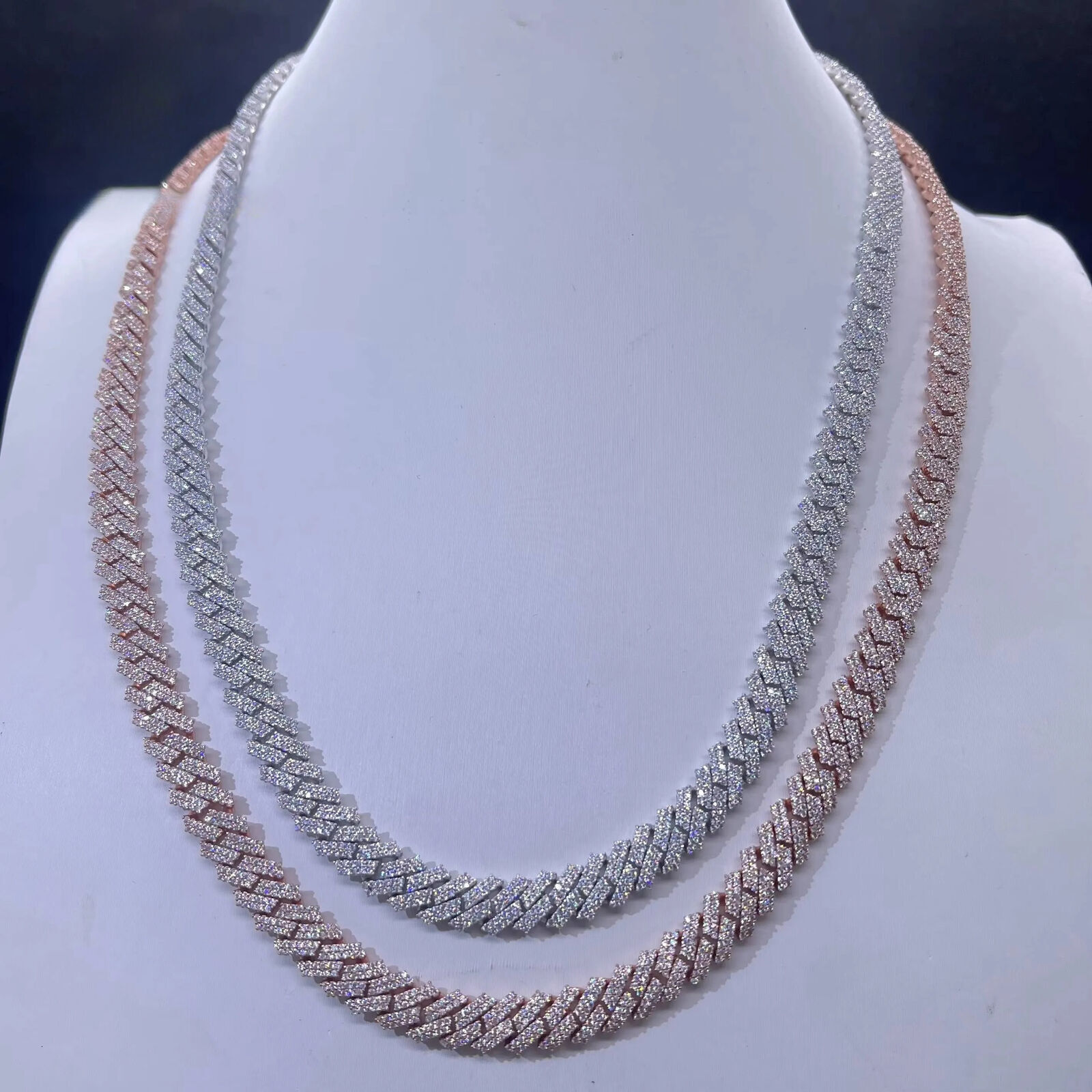 Hip Hop Men Rose Gold Miami Necklace in 925 Silver Iced Out Moissanite Chain Rock Jewelry