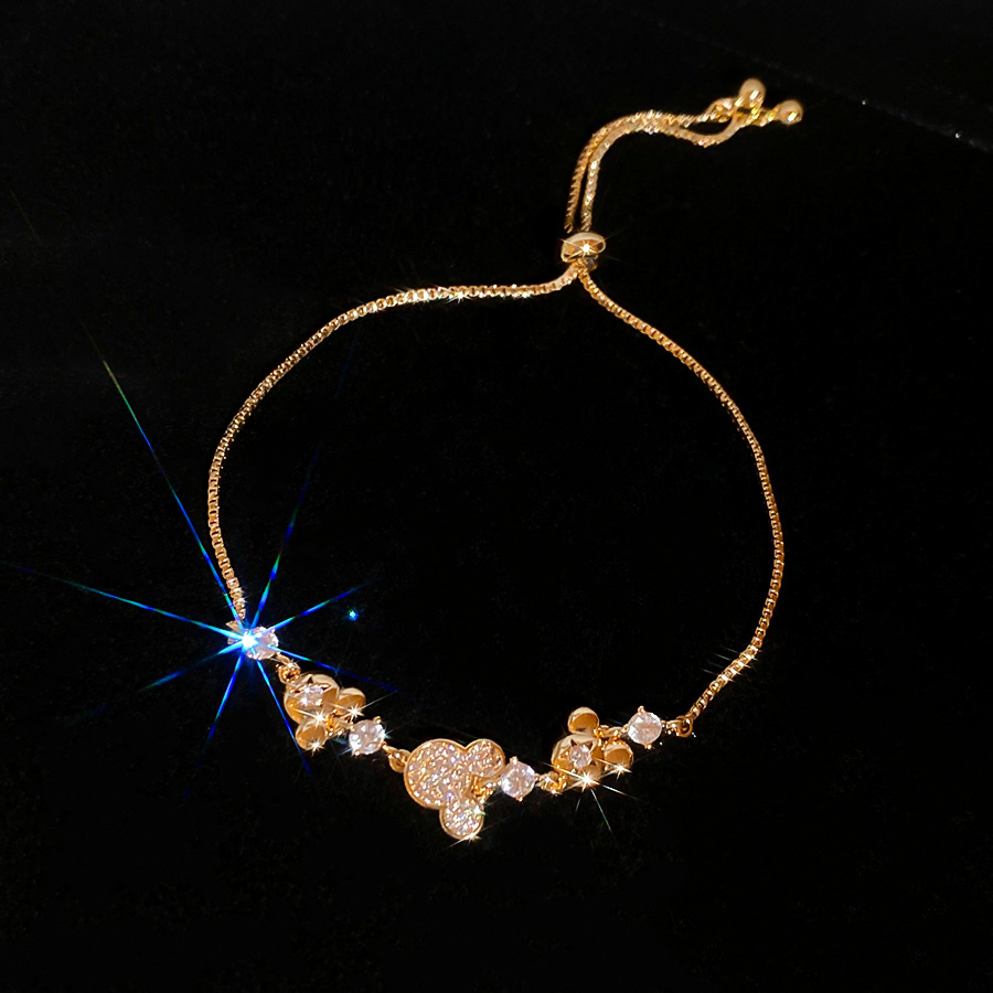 18k real gold plated zircon Mickey Mouse bracelet, cartoon cute, light luxury, stylish design, niche jewelry - view 5