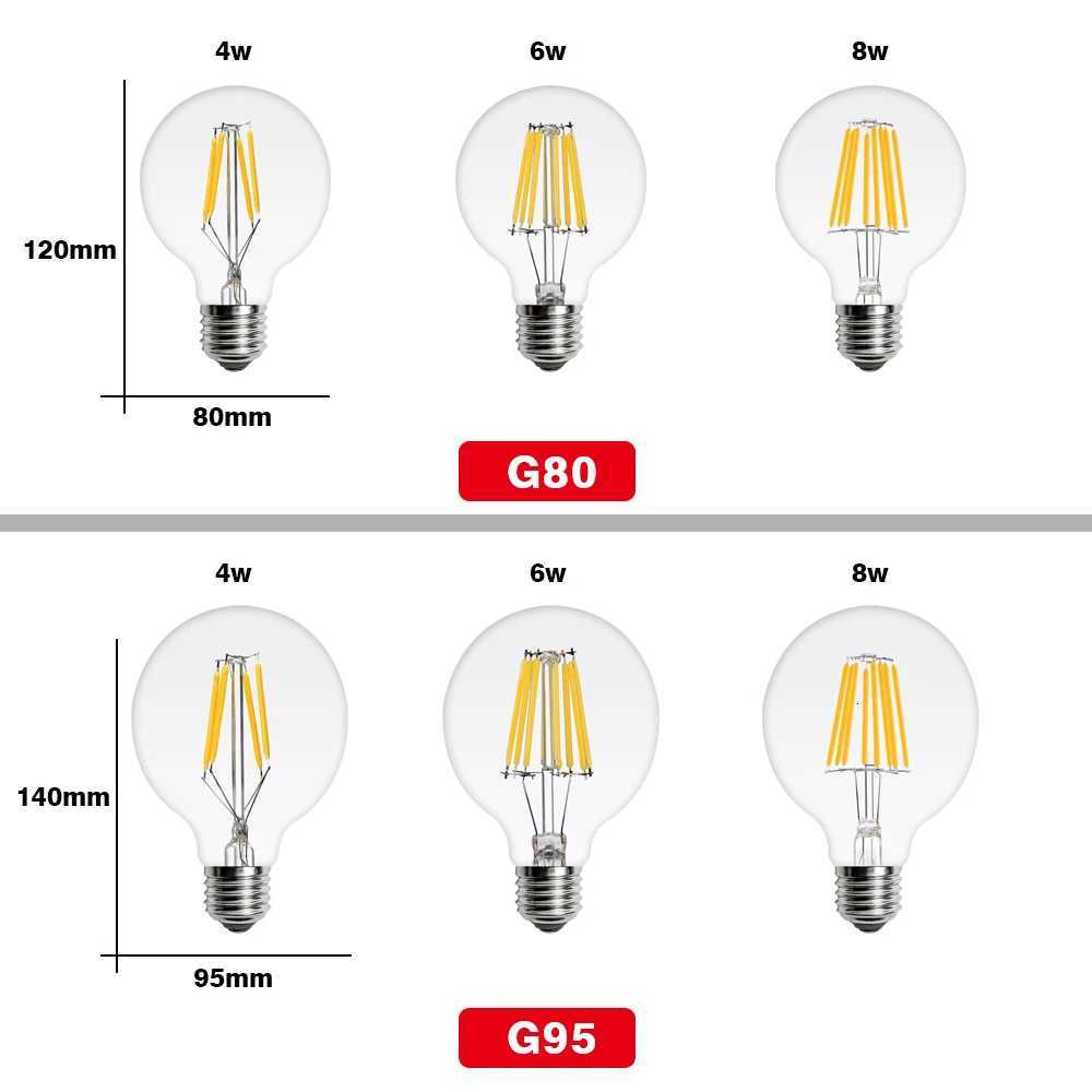 2Pcs/Lot E27 E14 Retro LED Edison Bulb 220V LED Filament Bulb Lamp For Home G45 A60 ST64 G80 G95 Vintage Candle Light Glass Bulb H260310