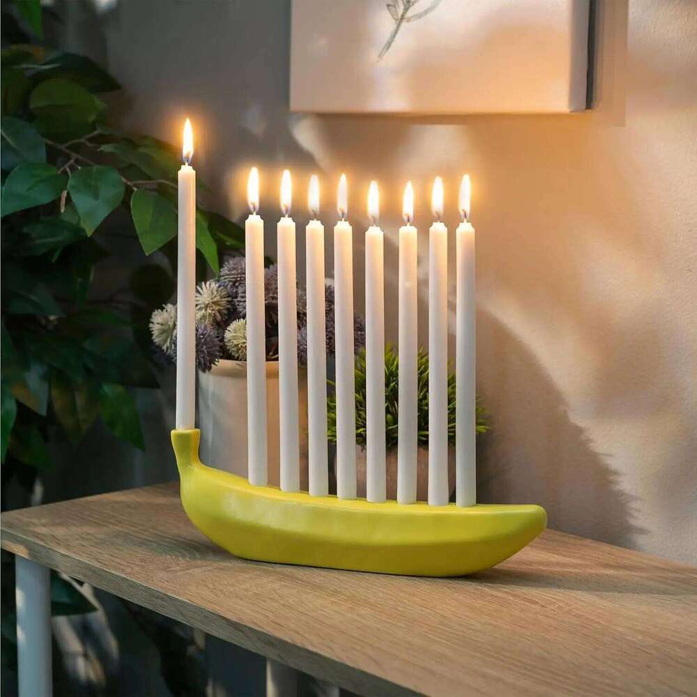 Shape Menorah Tabletop Candlestick Decor Resin Novelty Banana Hanukkah Chanukah Holder Holiday 9 Candle Can Hold H260310
