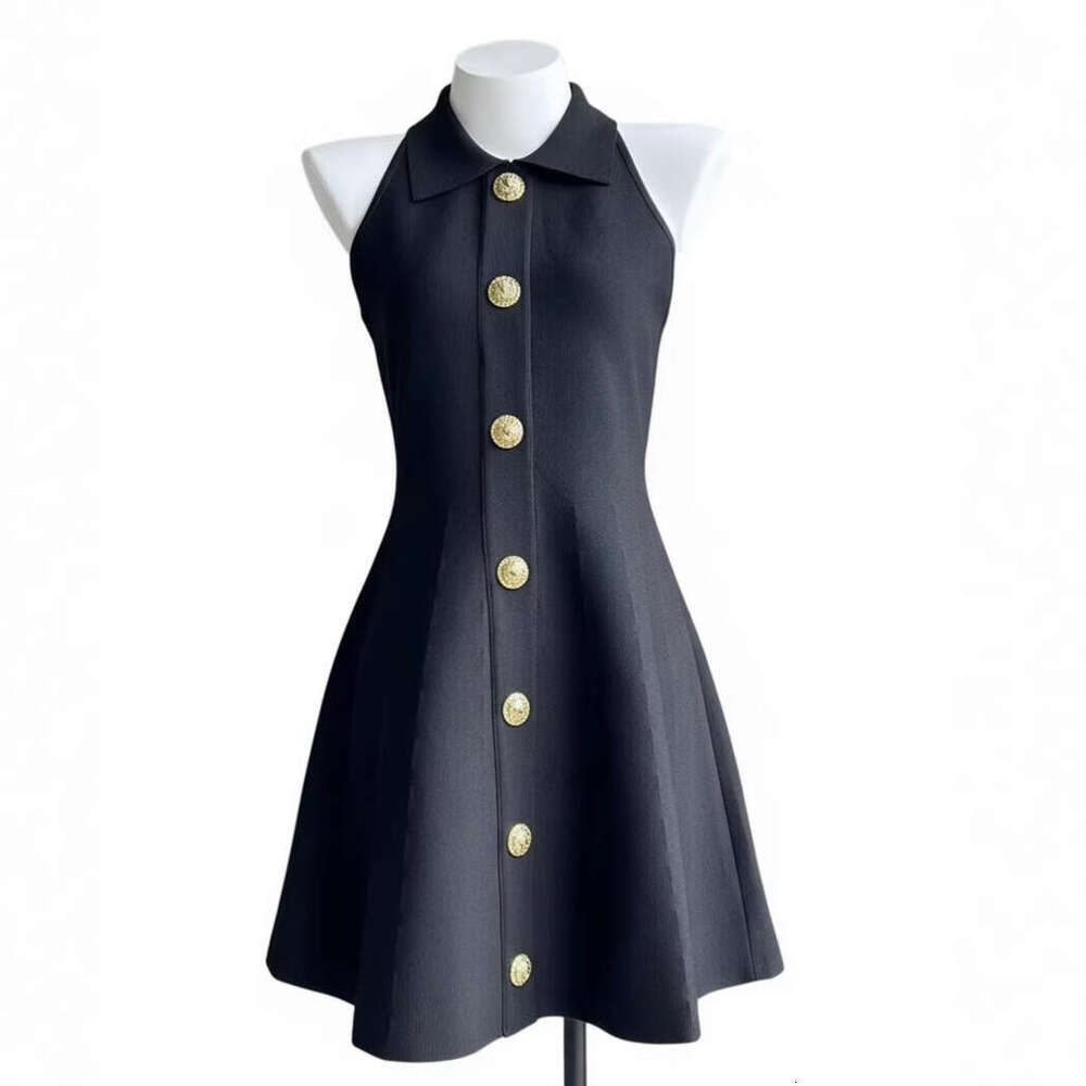 2026 new spring and summer French sleeveless elegant style lapel waist A-line dress for children