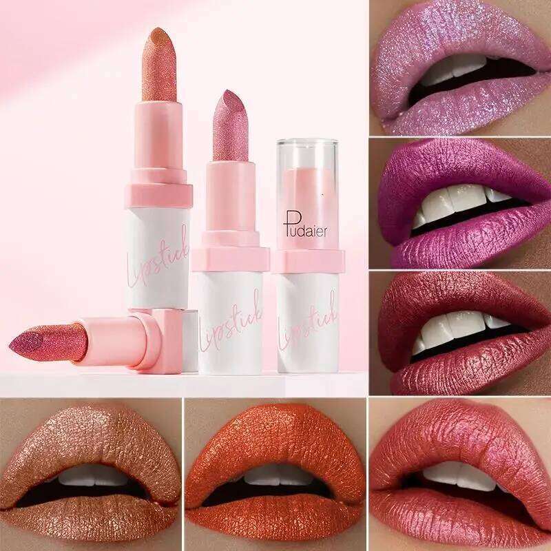 Shimmery Diamond 10 Shades Waterproof Glittery Non Transfer Red Lip Tint Smooth Long Wear Pearly Lipstick Z260310