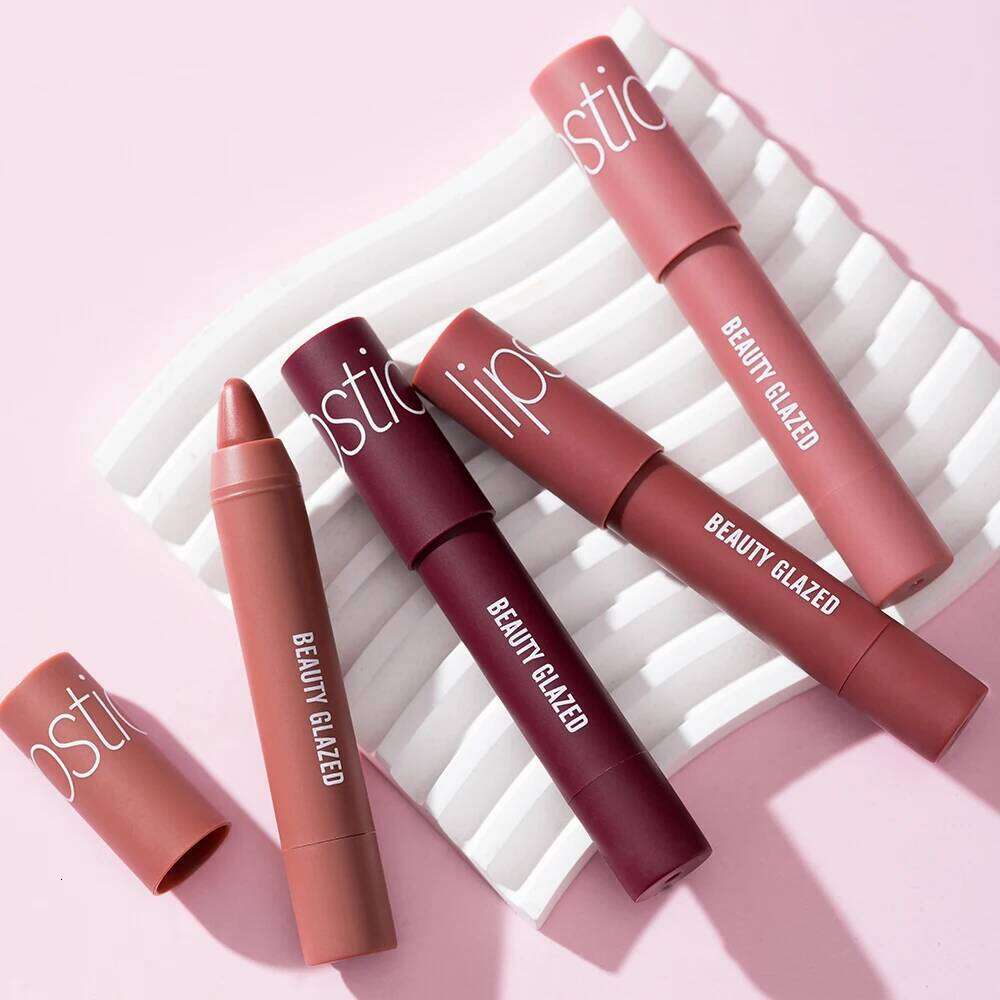 Beauty Glazed Matte Lipstick Pencil Waterproof Long Lasting Balm 12 Colors Velvet Lip Liner Pen Lips Makeup Women Cosmetics Z260310