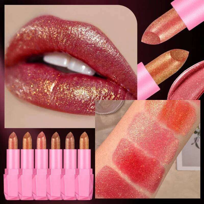 Sparkling Diamond Lipstick Quicksand Golden Shining Non-stick Cup Shiny Pearlescent Moisturizing Lip Tint Red Sexy Lips Makeup Z260310