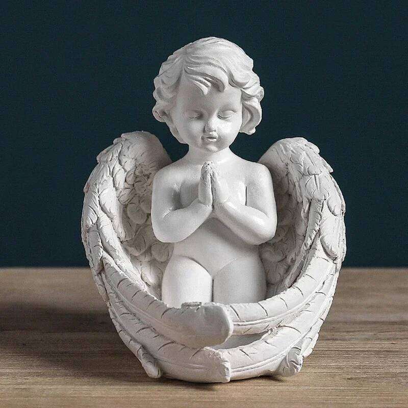 NORTHEUINS Angel Girl Candle Holder Figurines Nordic Fairy Candlestand Garden Modern Resin Statue Interior Home Shelf Decoration H260310