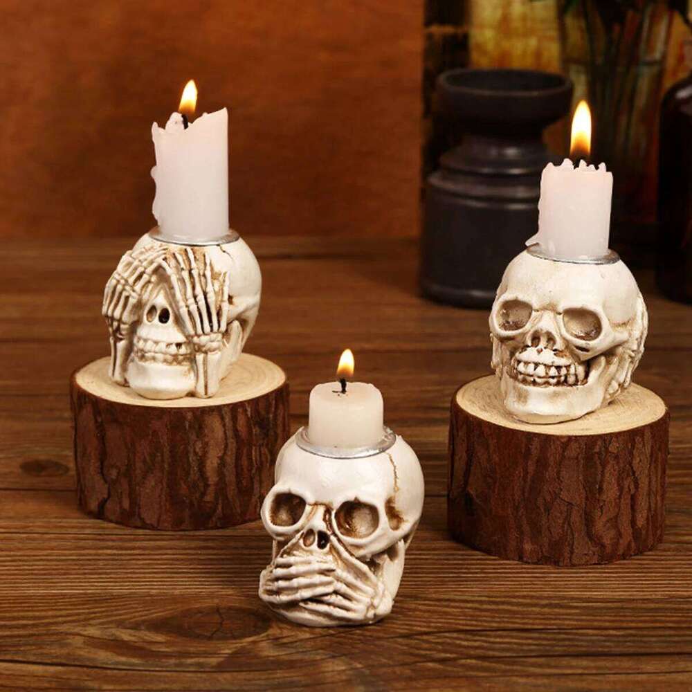 1pc Antique Incense Burner, Skull Candlestick, Halloween Decor Goth, Home Decor, Room Deco H260310