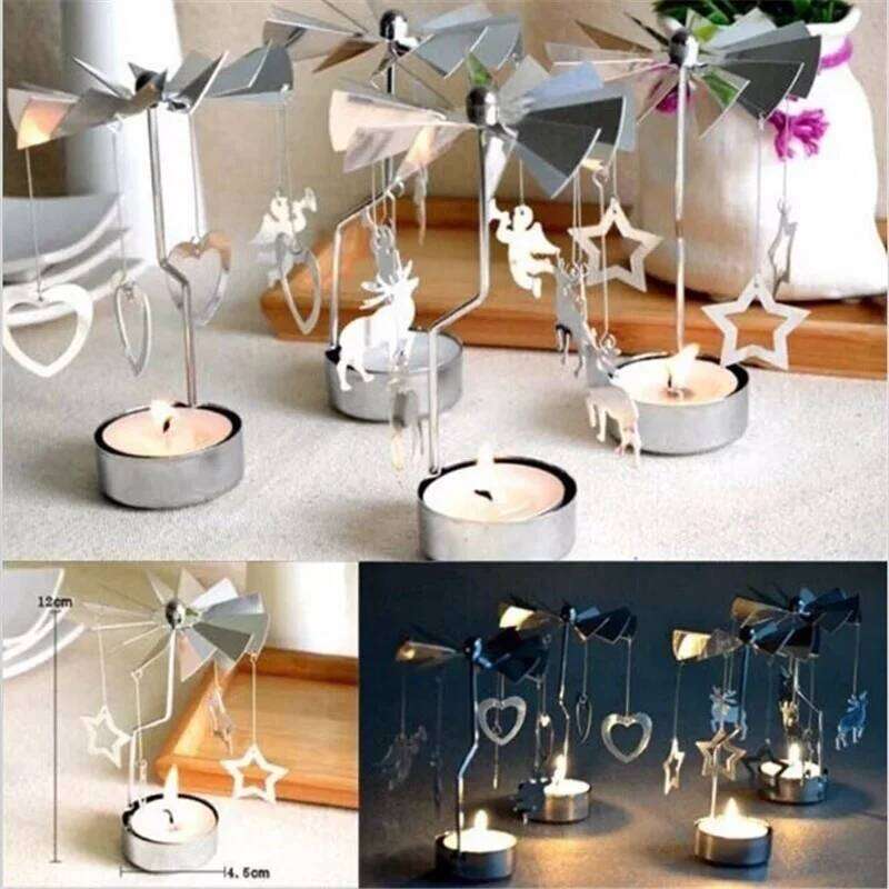 Christmas Decorations Spinning Rotary Metal Carousel Tea Candle Holder Stand Light Xmas Gift Candelabra for Home H260310