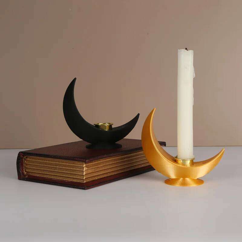 1 Piece Black Crescent Moon Candle Holder Printed in 3D - Gothic Style Table, Plastic Decoration for Halloween H260310