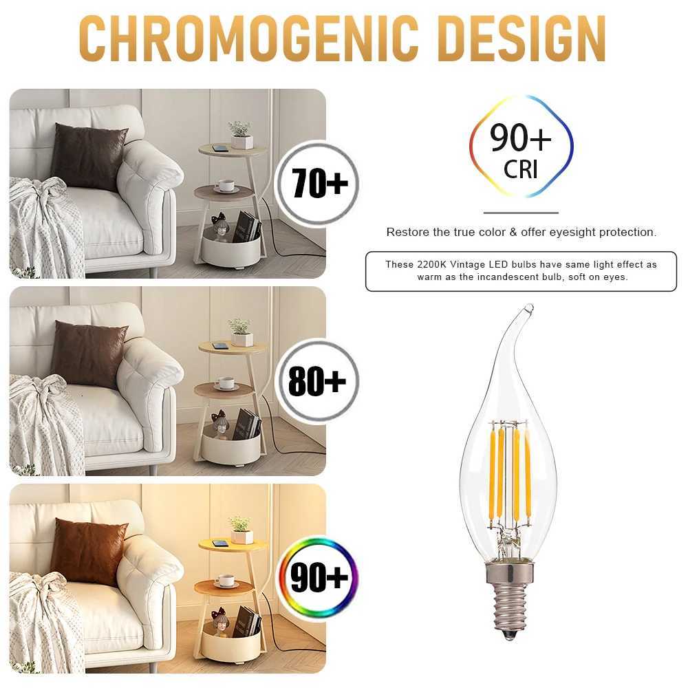 E12 E14 LED Chandelier Light Bulb 60W Equivalent Retro Candelabra Bulbs 6000K 2700K Warm White 480LM Clear Glass Lighting Lamps H260310