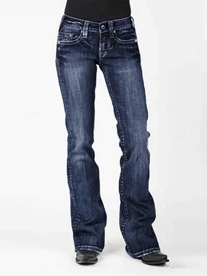 American retro mid waist flared slim fit elastic jeans for women M260310