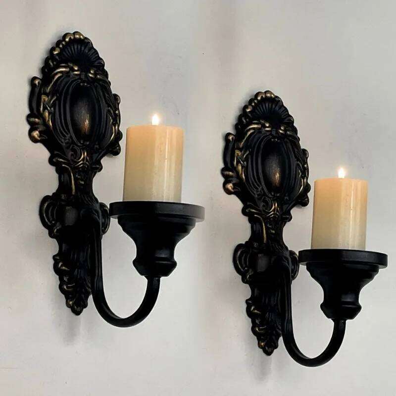 2pcs American Wall-mounted Wrought Iron Candle Holder Rural Pastoral Home Wall Wedding Decoration H260310