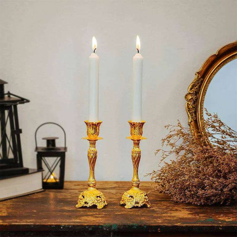 2Pcs Holder Candlesticks For Candles Gold Silver Drop Shipping Europe Metal Candle Stand Wedding Table Home Decoration H260310