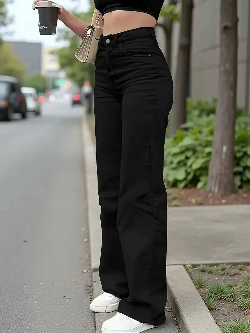 Y2k Jeans For Woman Elastic Straight Leg Butt Lifting Tummy Control Denim Pants Black Stretch Slim High Waist M260310