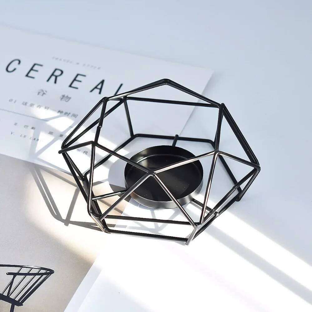 Peandim Geometry Small Tealight Candle Holders Tabletop Aritist Craft Black Metal Wire Candlestick Home Decor Valentine's Gift H260310