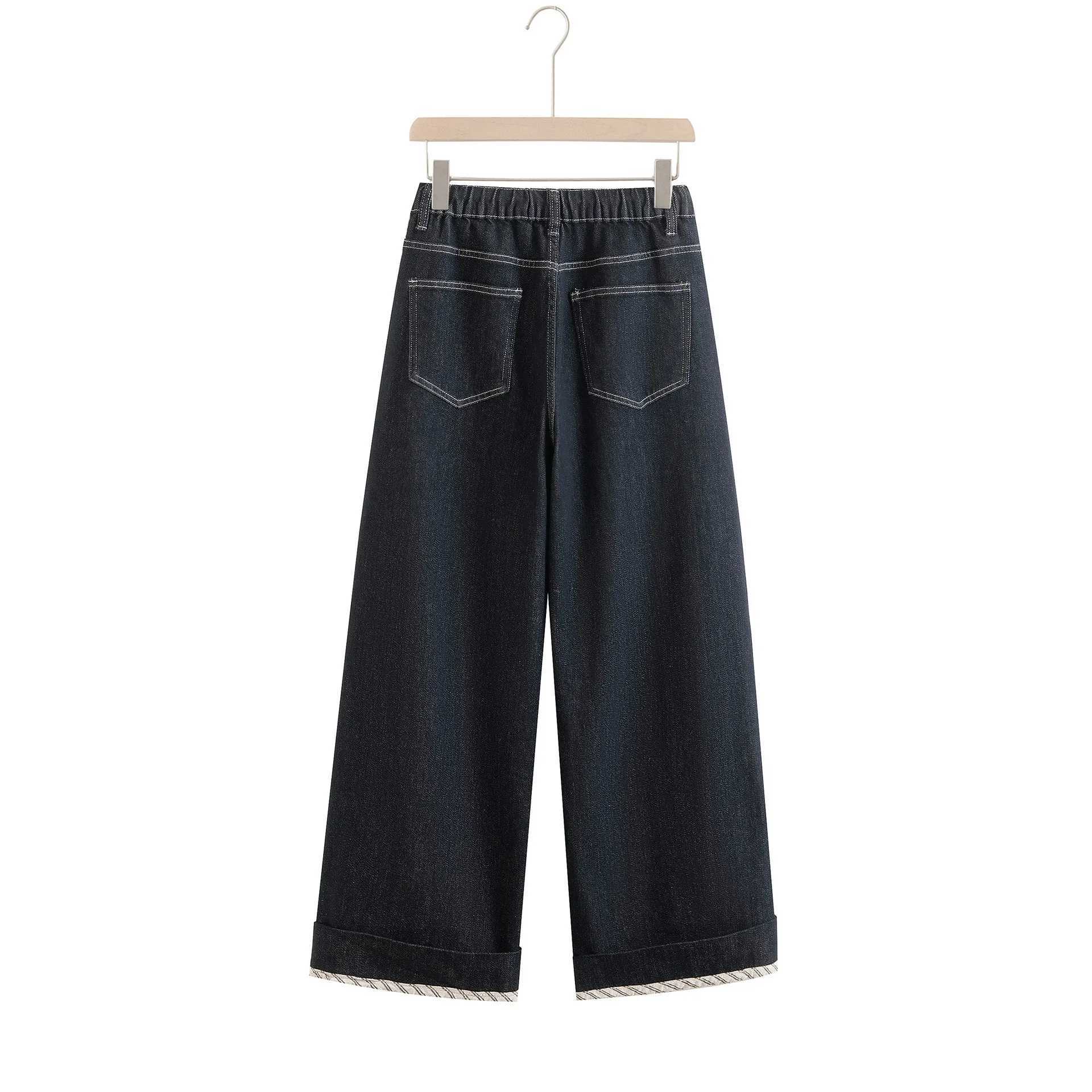 Fashion Plus Size Womens Wide Leg Jeans Autumn New Style Simple Drawstring Waist Premium Stretch Denim Full Length Pants 5353 M260310