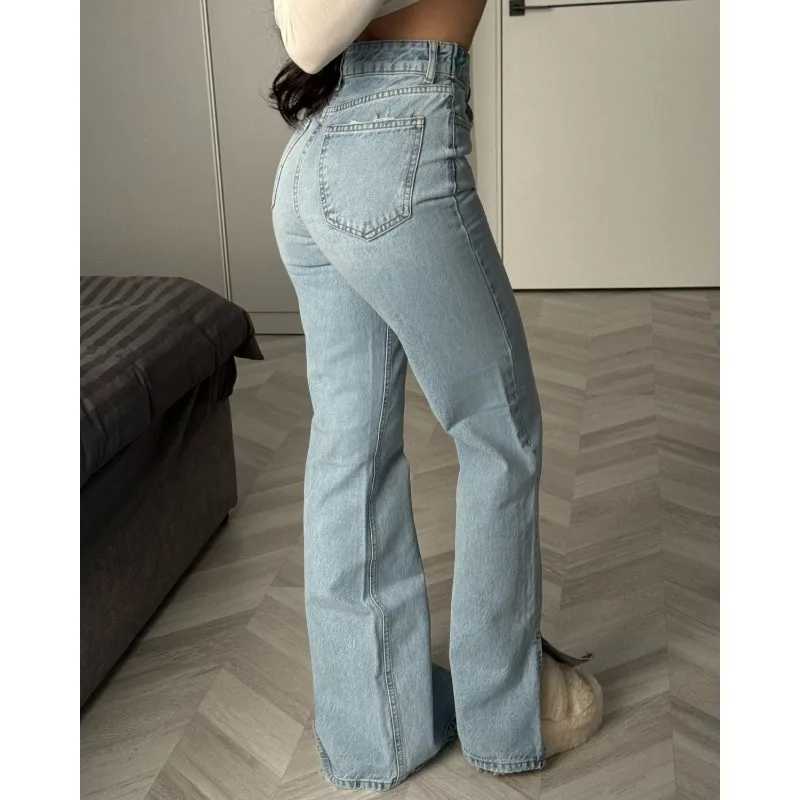 Autumn Dislocation Design High Waist Split Jeans Straight Trousers M260310