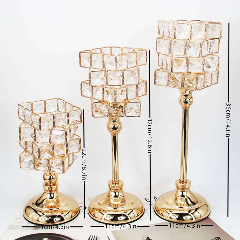 1pc Golden Crystal Pillar Candle Holder Candlesticks for Dining Coffee Table Wedding Events Parties Home Decor H260310