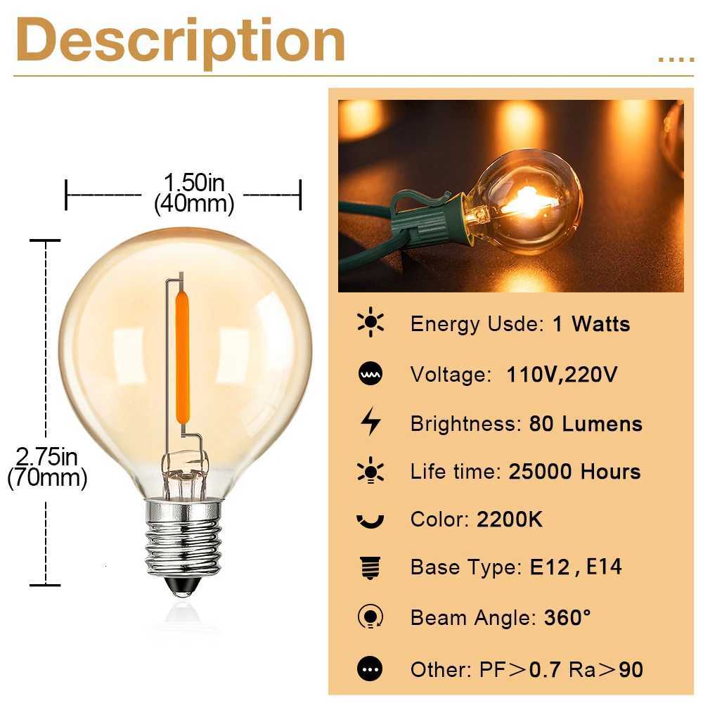 Vintage Globe LED Edison Light Bulbs G40 1W 220V 110V Amber Glass Light Lamps E14 E12 Base Warm White 2200K Living Room Lighting H260310