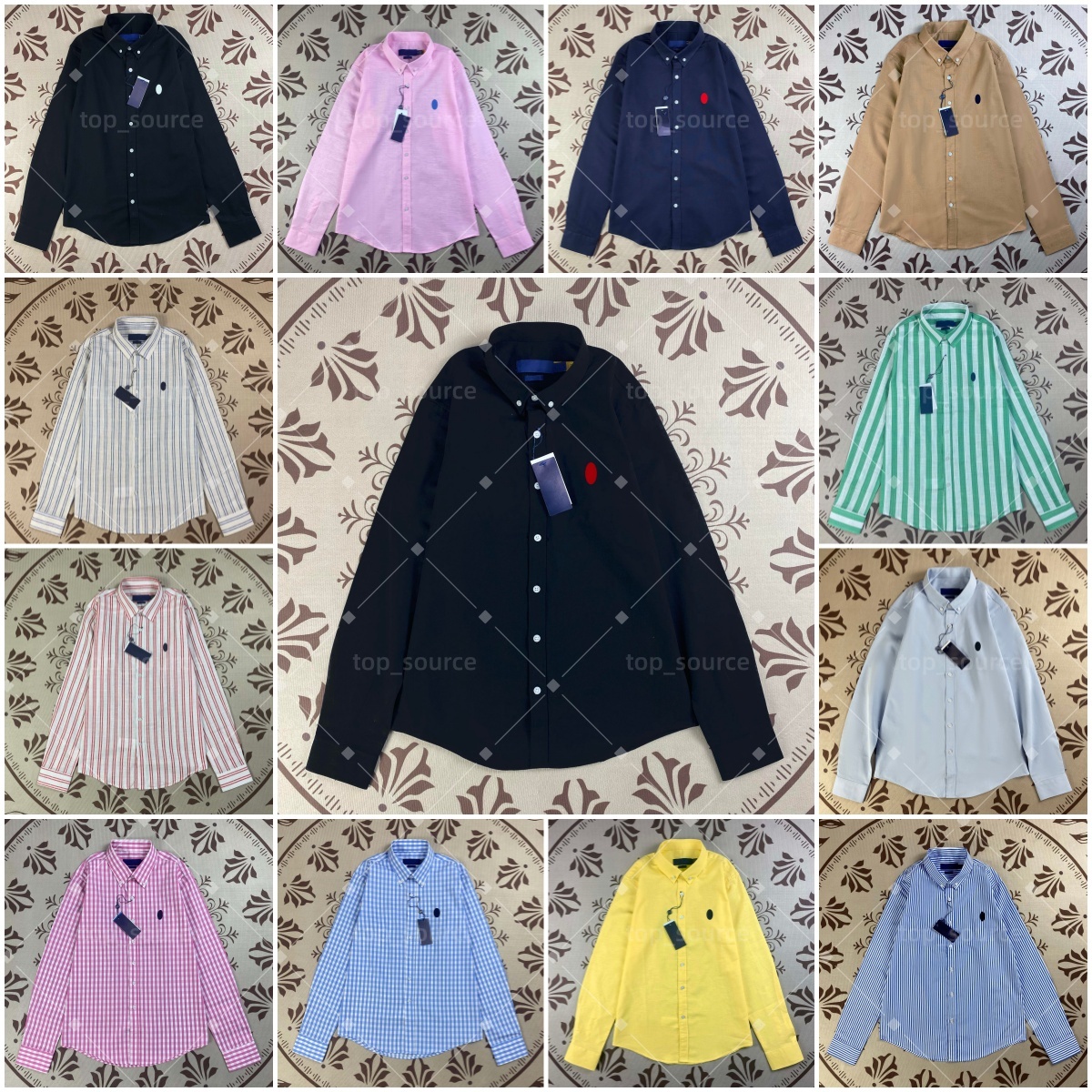 Designer Men's Long Sleeve Polo Oxford Spinning Corduroy Slim Fit Shirt Colorful Pony Embroidery Solid Color Business Casual Tops