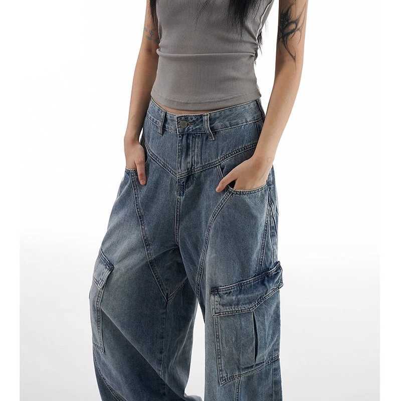Korean Retro Lady High Waist Jeans Female New Streetwear Baggy Denim Trousers Women Comfortable Straight Leg Pants M260310