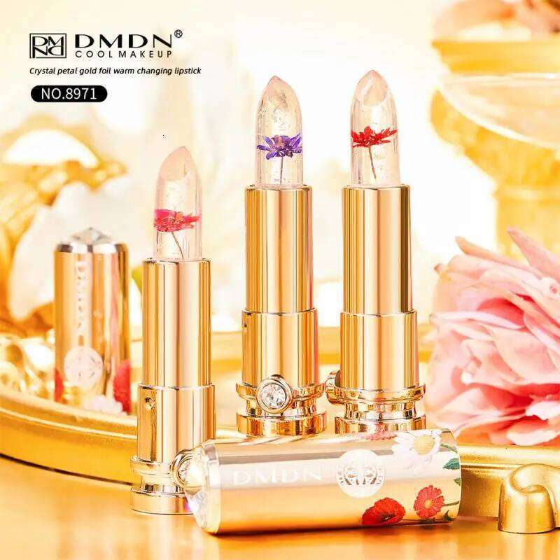 Crystal Petals Color-changing Flower Gold Foil Desalination Color Lipstick Soft Delicate Lasting Waterproof Makeup Z260310