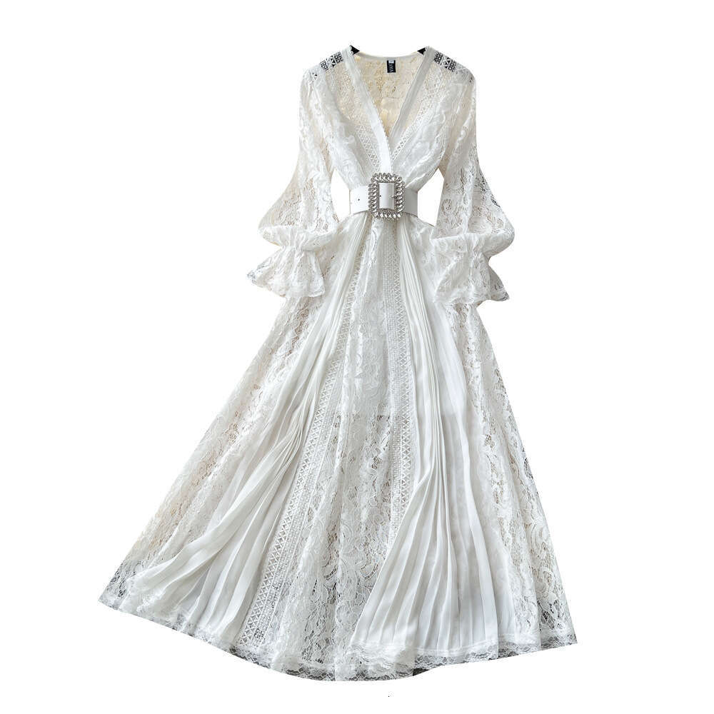 2026 Spring/Autumn New Designer French Elegant V-neck Lace Women's Lace Dress