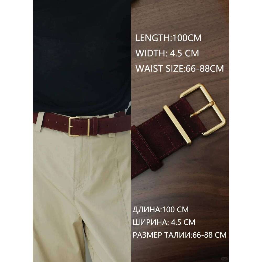 Genuine Vintage Women's Fashion Retro Brown Suede Belt Gold Buckle Leather Waistband for Dress Coat Jeans H260310