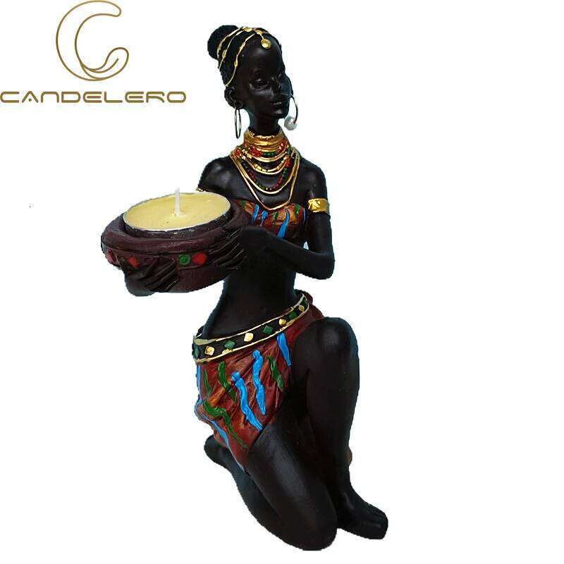 Candle Holder Candlesticks For Candles Resin Candleholder Statue Sculptures Dining Table Decorations Living Room African Women H260310
