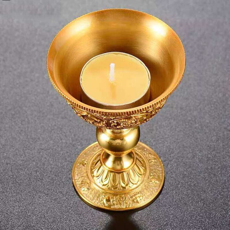 Embossed Brass Candle Cup Romantic Flower Gold Candlestick Buddhist Lamp Holder Wedding Dinner Home Collection Table Decoration H260310