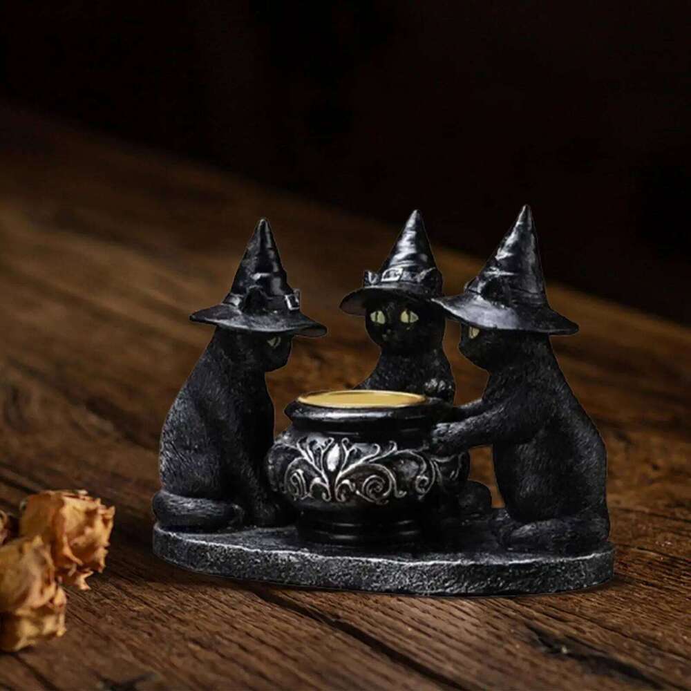 Black Cat Tealight Holder Gothic Figurine Desk Decoration Votive Candle Stand for Festival Table Dining Room H260310