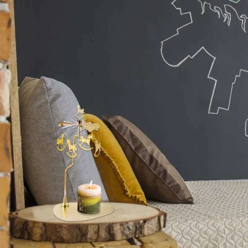 Thermal Rotation Gold Carousel Candlestick Romantic Spinning Aromatherapy Candle Holder For Wedding Home Decor H260310