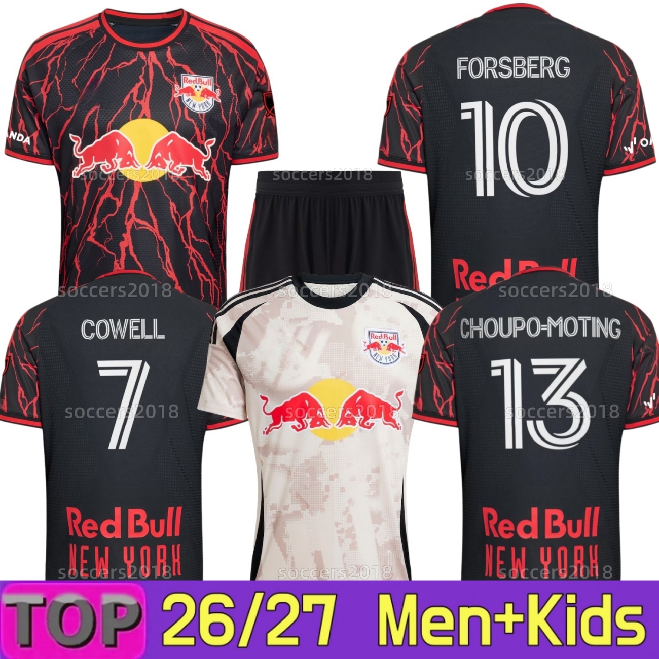 New York Red 2026 2027 Bulls soccer jerseys FORSBERG COWELL MORGAN CHOUPO=MOTING EDELMAN TOLKIN ELIAS MANOEL AMAYA BURKE 25 26 27 Home Away Football Shirt men Kids Kit