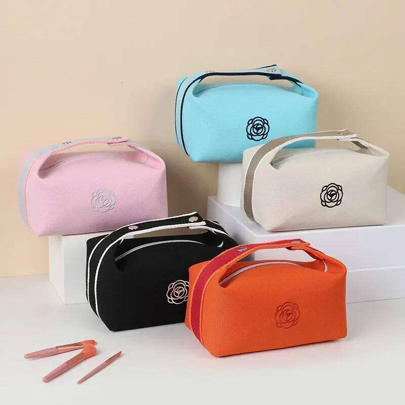 Women's canvas portable makeup luxury flower storage cosmetic organizer travel essential toiletry bag XJ260310