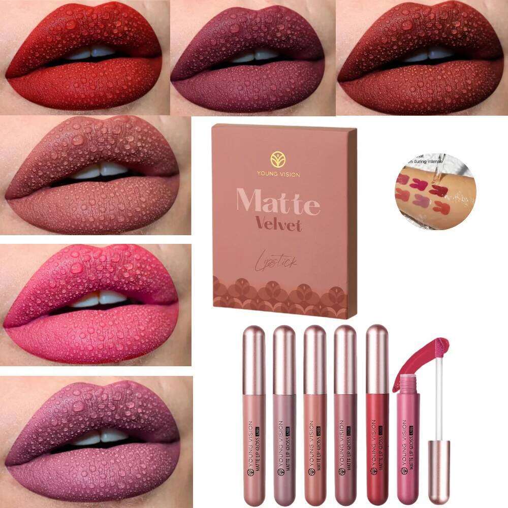 YOUNG VISION 6Pcs/Kit Matte Velvet lips glosses Waterproof Long-Lasting Liquid Lipstick for Flawless Makeup Z260310