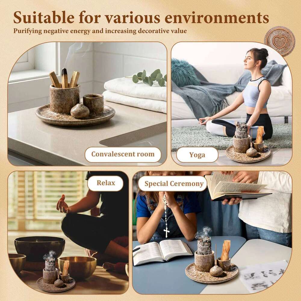 4in1 Bowl Palo Santo Ceramic Candle Holder Tray Incense Burner Sage Holders for Ideal Yoga Meditation Decoration H260310