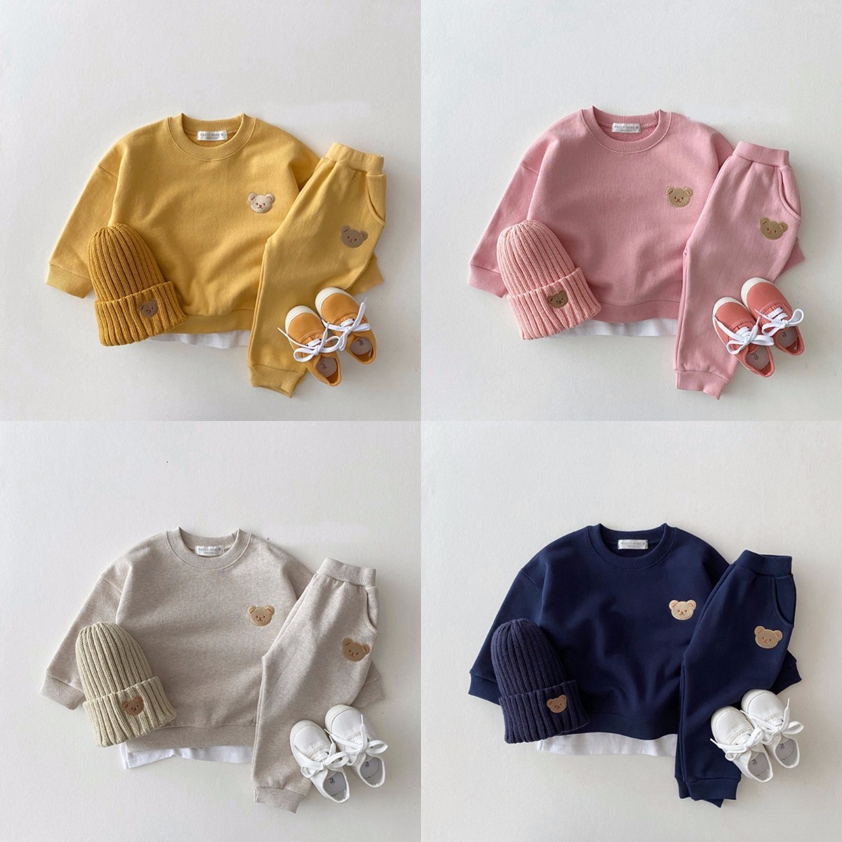 2024 Boys and Girls Baby Bear Round Neck Hoodie Sports and Leisure Set Small and Medium sized Stylish Loose Cartoon Two Piece Set 260127