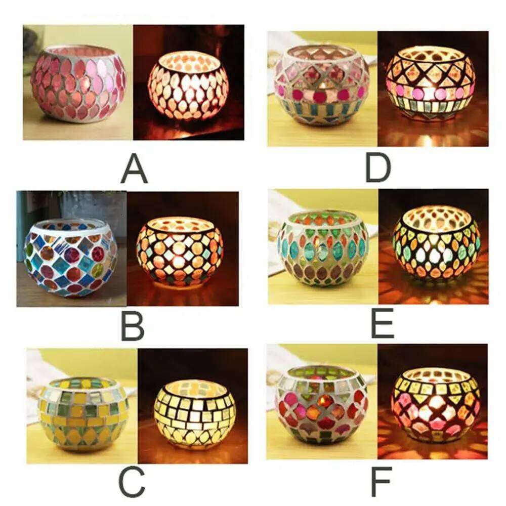Moroccan Mosaic Glass Votive Candle Holder Tea Light Candelabra Candlestick Home Decor Tabletop Centerpiece H260310