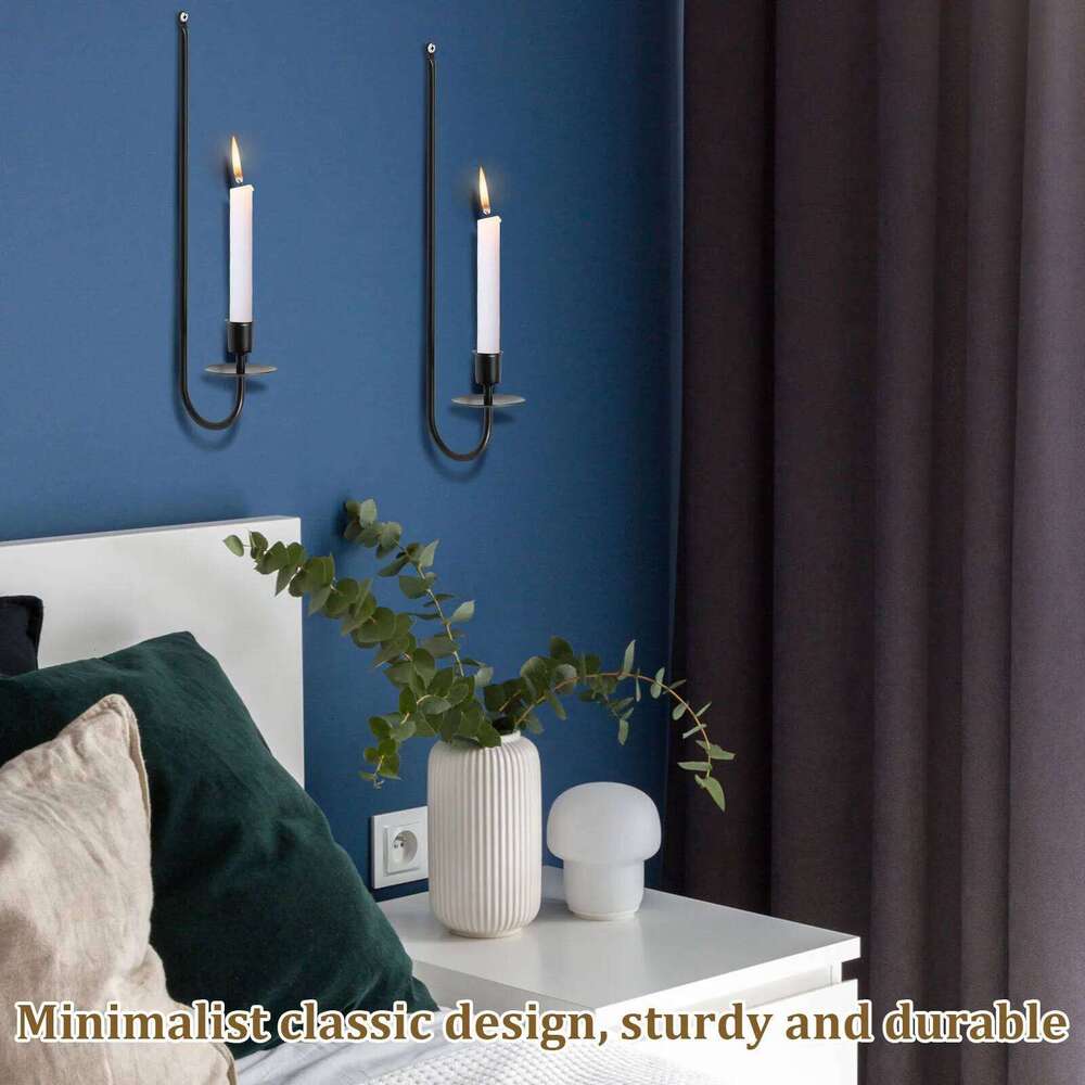2pc Metal Candlestick Wall Art Iron Holder Ornaments L Shape Hang Candle Sconce for Bedroom Dining Living Room Decor H260310