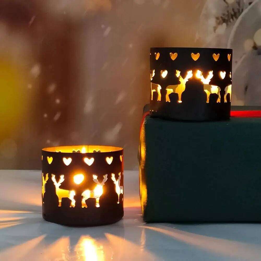 Christmas Iron Candle Holder Creative Xmas Decorations Elk Hollow Candlestick Snowflake Navidad Gift Home Table Ornaments H260310