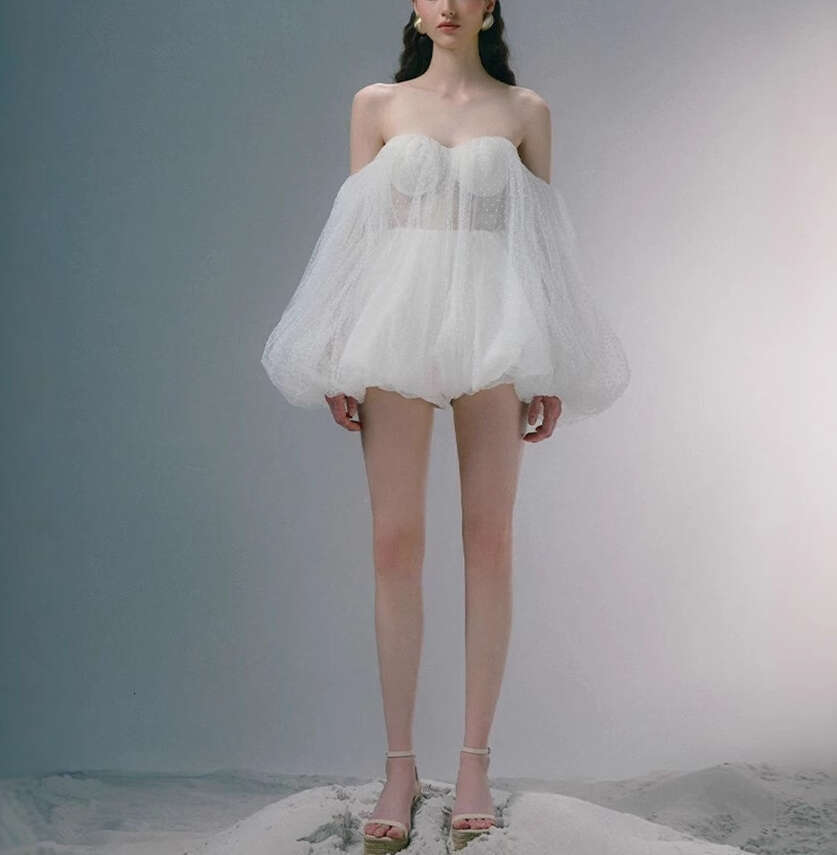 2025 spring and summer niche sexy strapless fairy style mesh multifunctional anti-aging short skirt long women's top