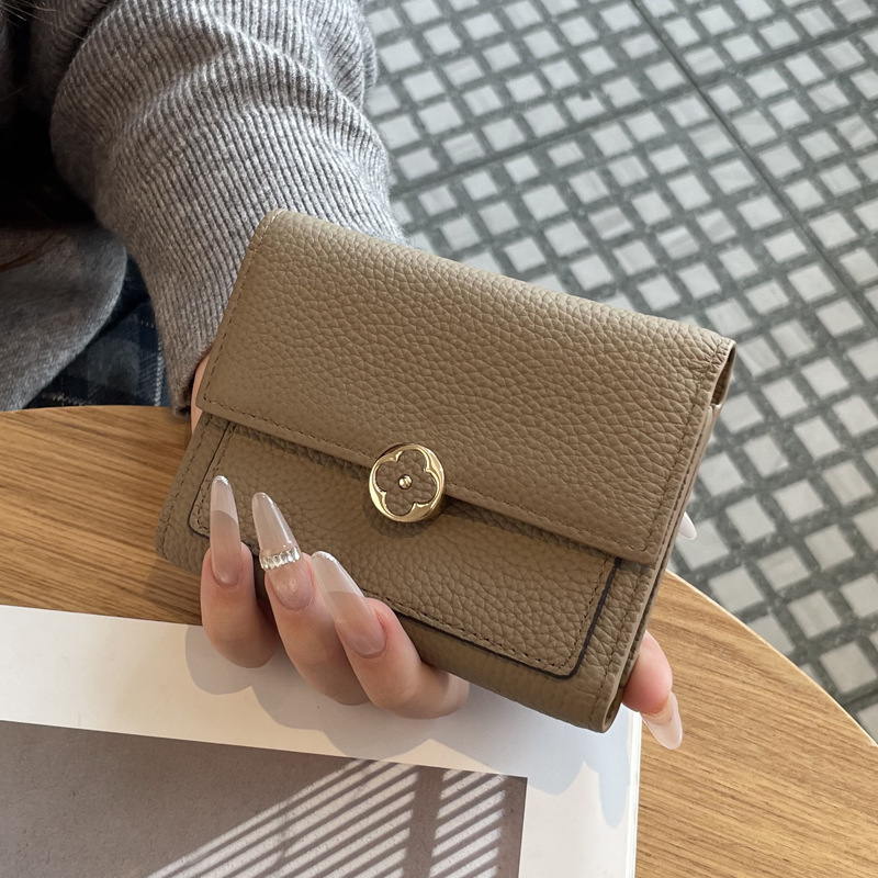 Free shipping 2026 Hot leather short wallet with multi slot buckle and fashionable trend designer card bag for woman