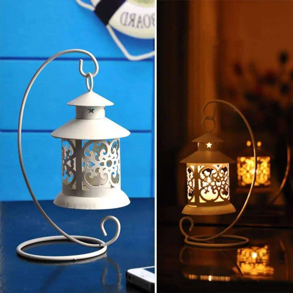 Hanging Candlestick Wrought Iron Art Candle Tealight Holder Vintage Hollow Out Lantern Tabletop Wedding Home Decoration H260310