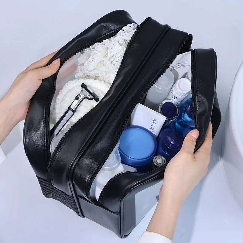 Dry-wet separation double transparent PU makeup portable washing cosmetic storage bag travel fitness swimming essentials XJ260310