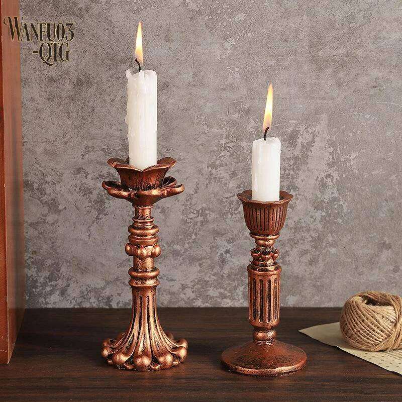 New Vintage Taper Holders - Antique Bronze Finish Resin Candle Sticks For Wedding, Dinner Party, Table Centerpiece Decor H260310