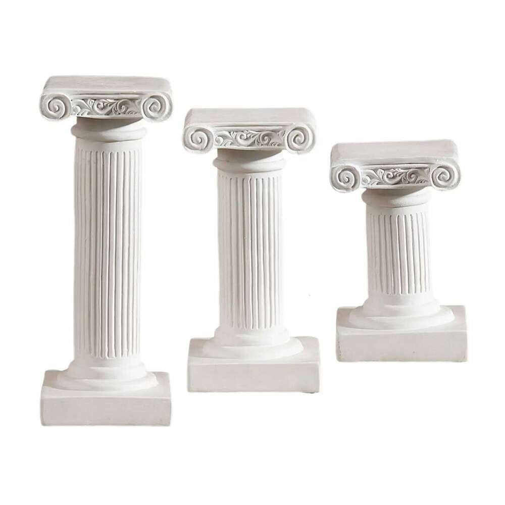 Small Mini Greek Columns Garden Ornament Candlestick Architecture Statue Vintage White Roman Pillars for Desktop Indoor Gift H260310