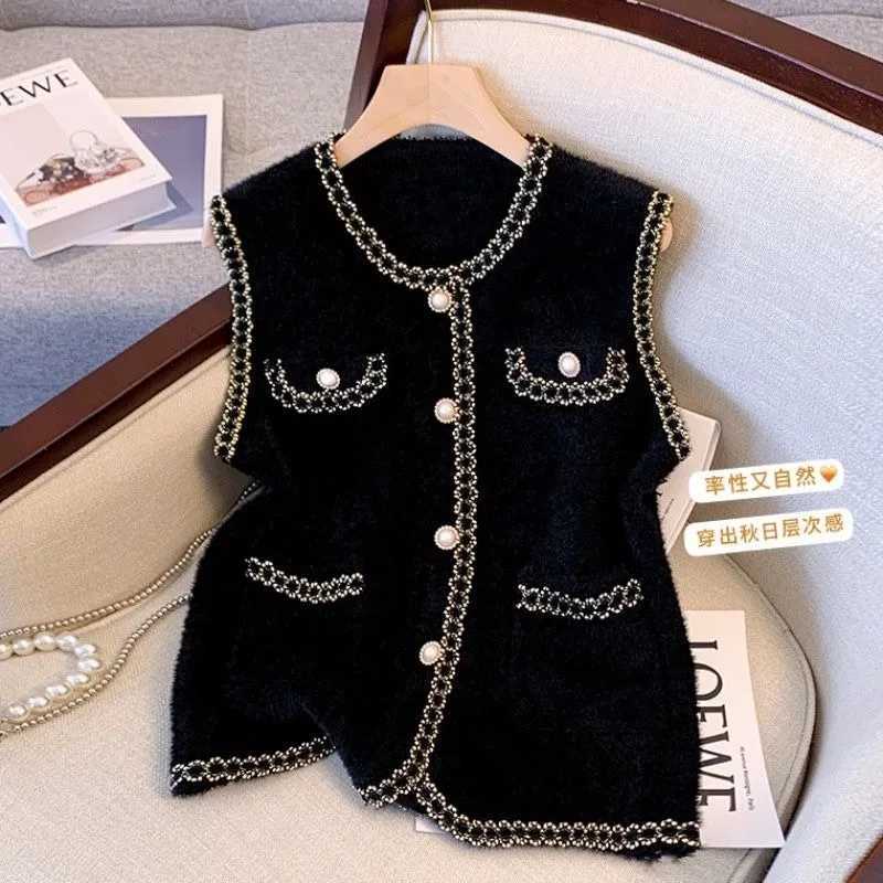 Xiaoxiangfeng Vest French Spring and Autumn New Versatile Vest 2025 Top Fashion Imitation Mink Cardigan Sleeveless JacketT260310