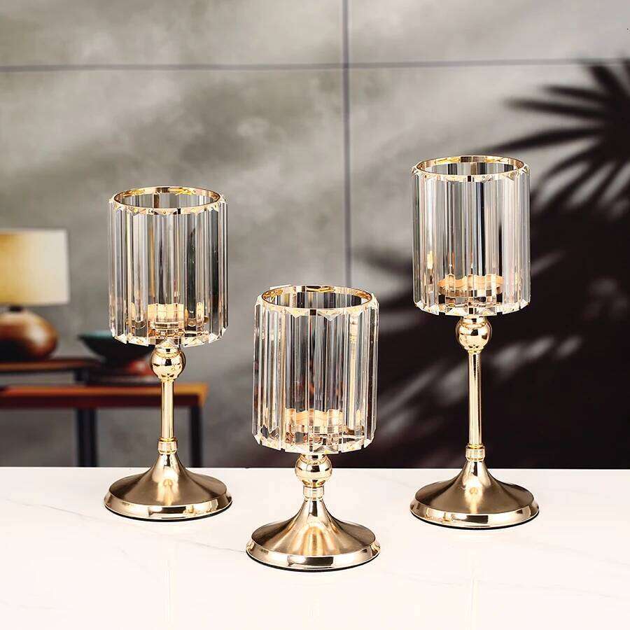 1pc Golden Pillar Holder Crystal Candlesticks for Dining Coffee Table Wedding Events Parties Home Decor Candle Holders H260310
