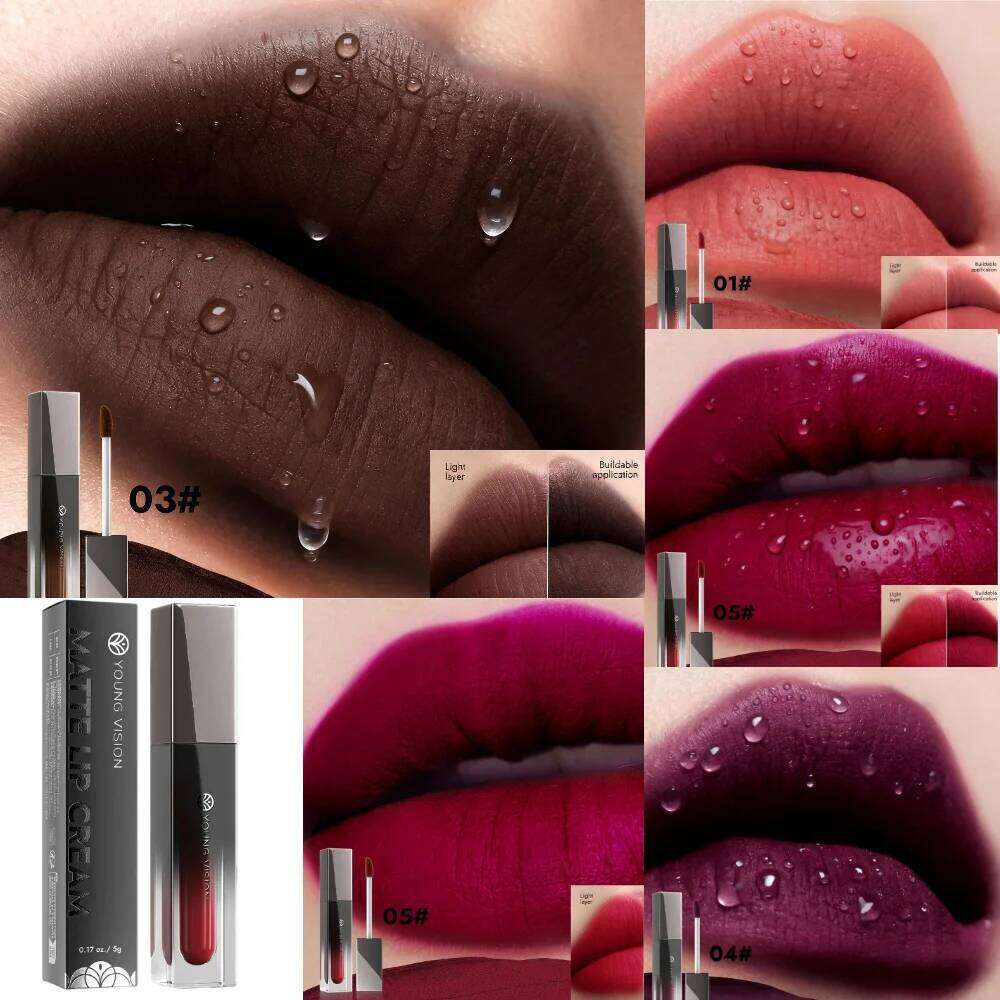 YOUNG VISION Matte Velvet Waterproof Nude Mud-like Texture Finish Latte Coffee Brown Lip Gloss Cosmetics Z260310
