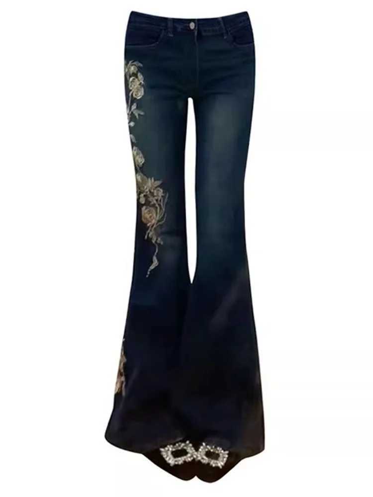 Harajuku Subculture Flared Jeans Woman Summer Y2k Gothic Hot Chick Streetwear Loose Jean Pants Vintage Design Distressed Clothes M260310